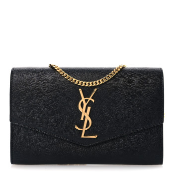 SAINT LAURENT Grain de Poudre Uptown Chain Wallet Black