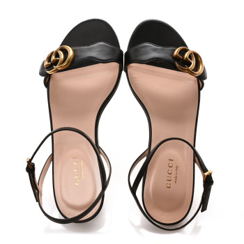 GUCCI Lifford Calfskin GG Marmont Ankle Wrap Flat Sandals 36 Black