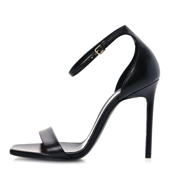 SAINT LAURENT Calfskin Amber 105 Ankle Strap Sandals 36.5 Black