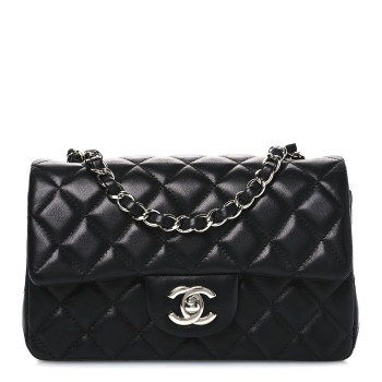 CHANEL Lambskin Quilted Mini Rectangular Flap Black