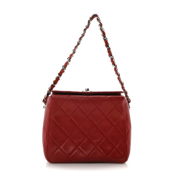 CHANEL Lambskin Quilted Square Chain Bag Red