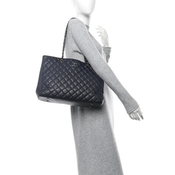 CHANEL Calfskin Quilted Timeless Tote Dark Navy