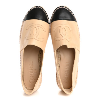CHANEL Lambskin CC Espadrilles 37 Beige Black