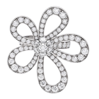 VAN CLEEF & ARPELS 18K White Gold Diamond Flowerlace Ring 52 6