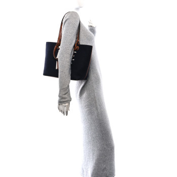 LOEWE Wool Calfskin Small Love Anagram Tote Navy Tan