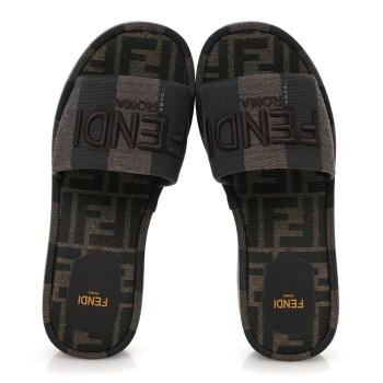 FENDI Jacquard Womens FF Sunshine Flatform Slide Sandals 35.5 Tabacco Black