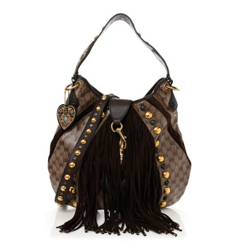 GUCCI Crystal Monogram Fringe Babouska Hobo