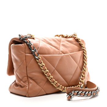 CHANEL Lambskin Quilted Large Chanel 19 Flap Brown