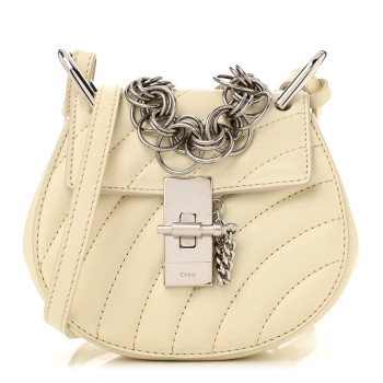 CHLOE Calfskin Quilted Mini Drew Bijou Shoulder Bag Natural White