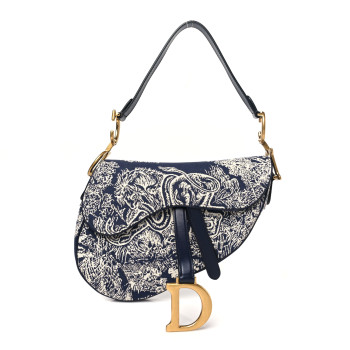 CHRISTIAN DIOR Canvas Embroidered Dioriviera Saddle Bag Blue