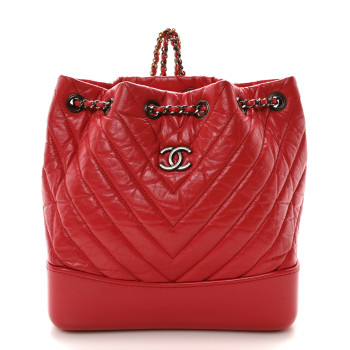 CHANEL Aged Calfskin Chevron Quilted Small Gabrielle Backpack Dark Pink