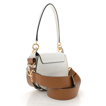 CHLOE Calfskin Crocodile Embossed Small Tess Bag Brilliant White