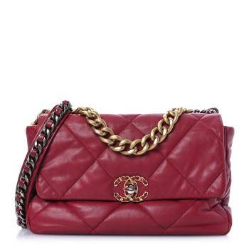 CHANEL Goatskin Quilted Large Chanel 19 Flap Dark Pink