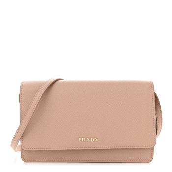 PRADA Saffiano Metal Flap Wallet With Strap Cammeo