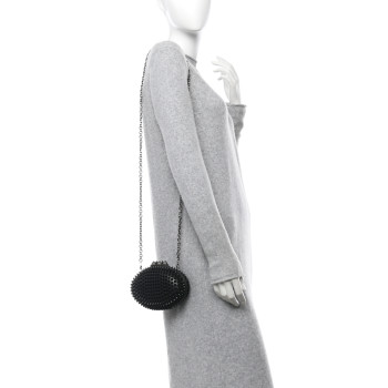 CHRISTIAN LOUBOUTIN Calfskin Spikes Mina Chain Clutch Black