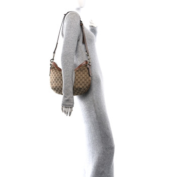 GUCCI Monogram Medium Half Moon Hobo Brown