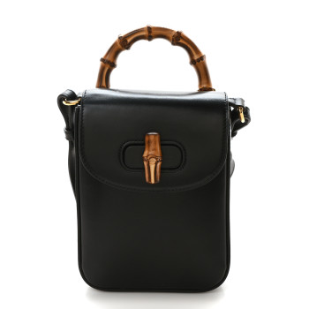 GUCCI Calfskin Mini Bamboo Top Handle 3 Way Shoulder Bag Black