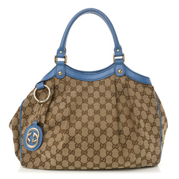 GUCCI Monogram Lurex Medium Sukey Tote Blue