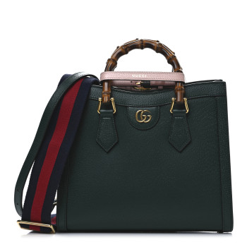 GUCCI Textured Dollar Calfskin Web Small Diana Tote Bag Green