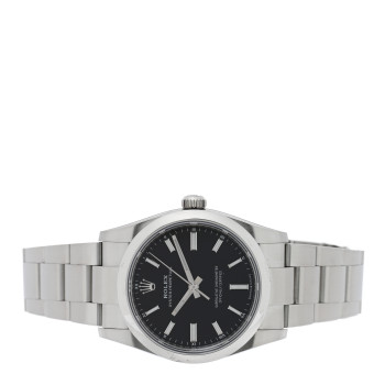 ROLEX Stainless Steel 34mm Oyster Perpetual Watch Bright Black 124200