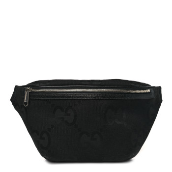 GUCCI Monogram Jumbo GG Textured Dollar Calfskin Web Belt Bag Black
