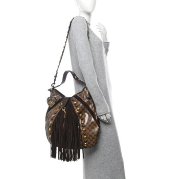 GUCCI Crystal Monogram Fringe Babouska Hobo