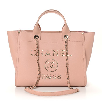 CHANEL Caviar Small Studded Deauville Tote Light Pink