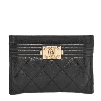 CHANEL Caviar Quilted Boy Card Holder Black