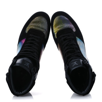LOUIS VUITTON Suede Monogram Mens Rivoli High Top Sneakers 10 Black Multicolor