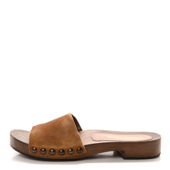 MIU MIU Suede Logo Slide Clogs 38 Cannella