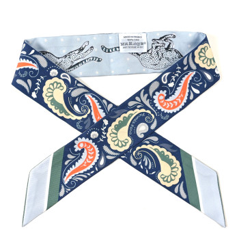 HERMES Silk Guepards Bandana Twilly Marine Clair Bleu Ciel Vert