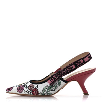 CHRISTIAN DIOR Canvas Florilegio Embroidered Ribbon J'Adior Slingback Pumps 38 White Multicolor