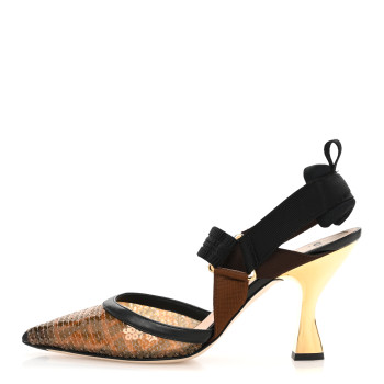 FENDI Sequin Paillettes FF Colibri 85mm Slingback Pumps 39.5 Black Ambra