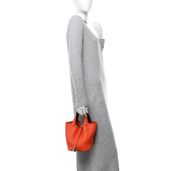 HERMES Taurillon Clemence Swift Eclat Picotin Lock 18 PM Orange Poppy Prune