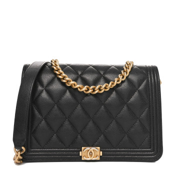 CHANEL Caviar Quilted Boy Wallet On Chain WOC Black