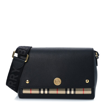 BURBERRY Coated Canvas Calfskin Vintage Check Medium Note Crossbody Bag Black