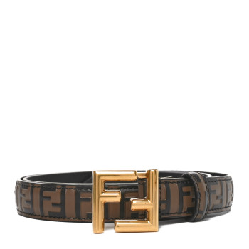 FENDI Cuoio Romano Glazed Fabric FF 1974 Reversible Belt 85 34 Black Tobacco
