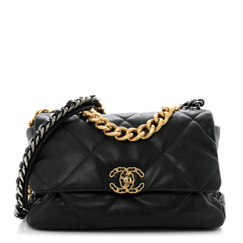 CHANEL Goatskin Quilted Large Chanel 19 Flap Black