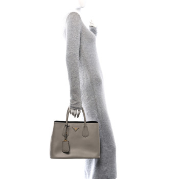 PRADA Saffiano Cuir Small Double Bag Pomice