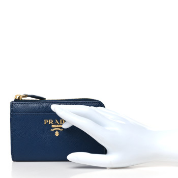 PRADA Saffiano Metal Zip Around Keychain Bluette