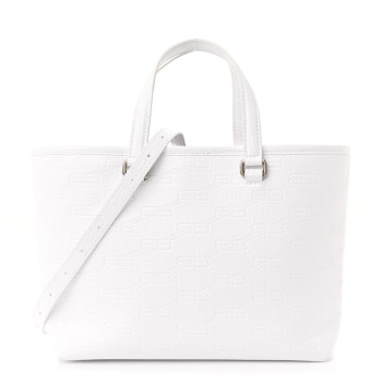 BALENCIAGA Coated Canvas BB Monogram Small Signature East West Shopper Bag White