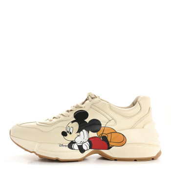 GUCCI X DISNEY Calfskin Mickey Mouse Womens Rhyton Sneakers 40 Ivory