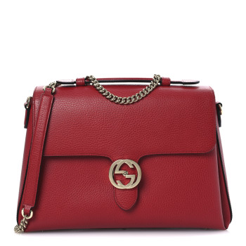 GUCCI Dollar Calfskin Medium Interlocking G Top Handle Shoulder Bag Red