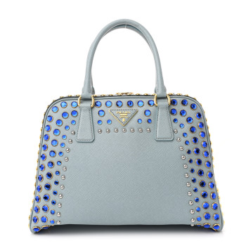 PRADA Saffiano Lux Crystal Pyramid Bag Lago Smeraldo