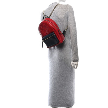 GUCCI Pebbled Calfskin Bi-Color Soho Chain Backpack Red Navy