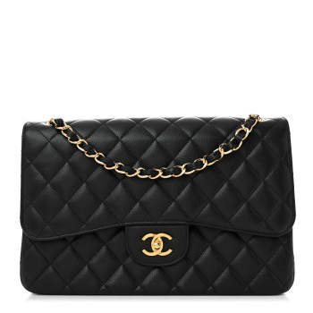 CHANEL Caviar Quilted Jumbo Double Flap Black