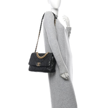 CHANEL Goatskin Quilted Large Chanel 19 Flap Black