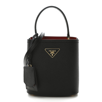 PRADA Saffiano Cuir Small Panier Bucket Bag Black Fuoco