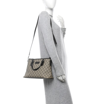 GUCCI GG Supreme Monogram Small Zippered Tote Dark Brown