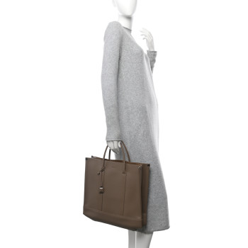 LORO PIANA Grained Calfskin Small Beam Tote Warm Mastic